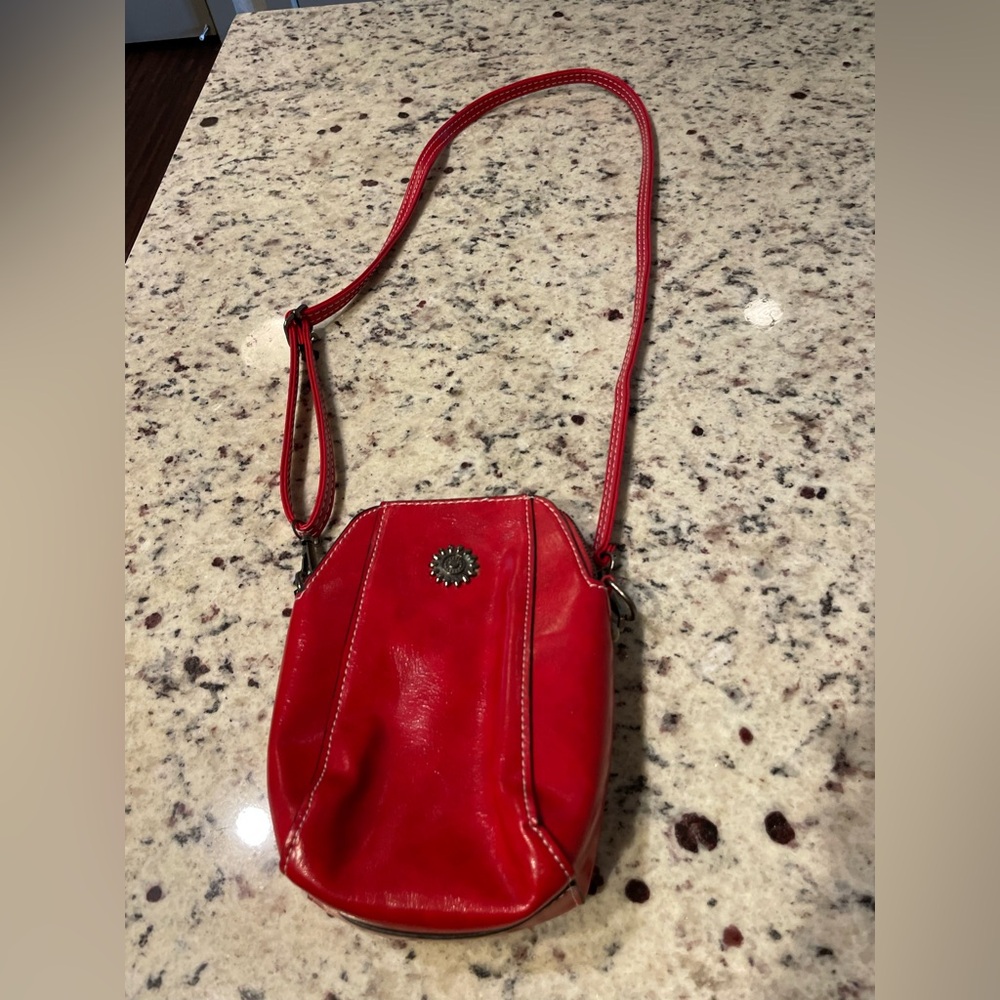 Vintage Red Leather Crossbody Mini Bag Double Zip Small Purse Adjustable Strap